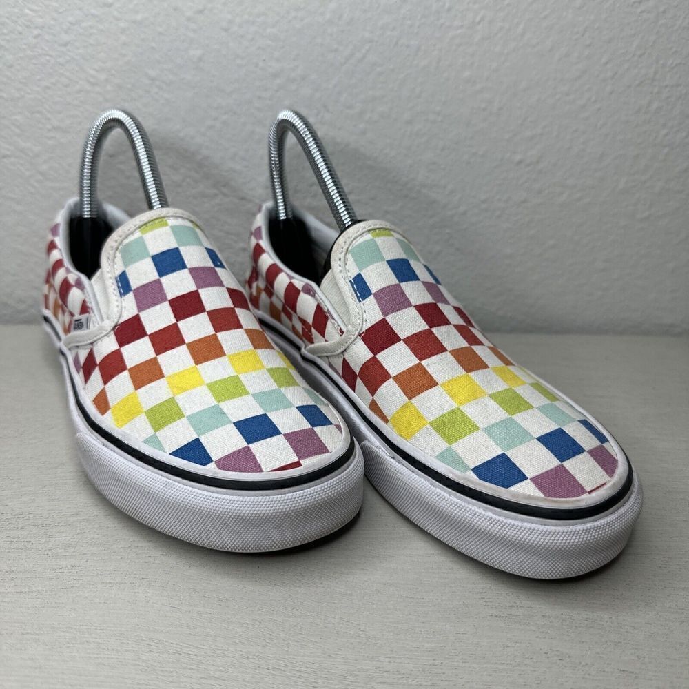 Vans Slip On Rainbow Checkerboard Womens Athletic Shoes